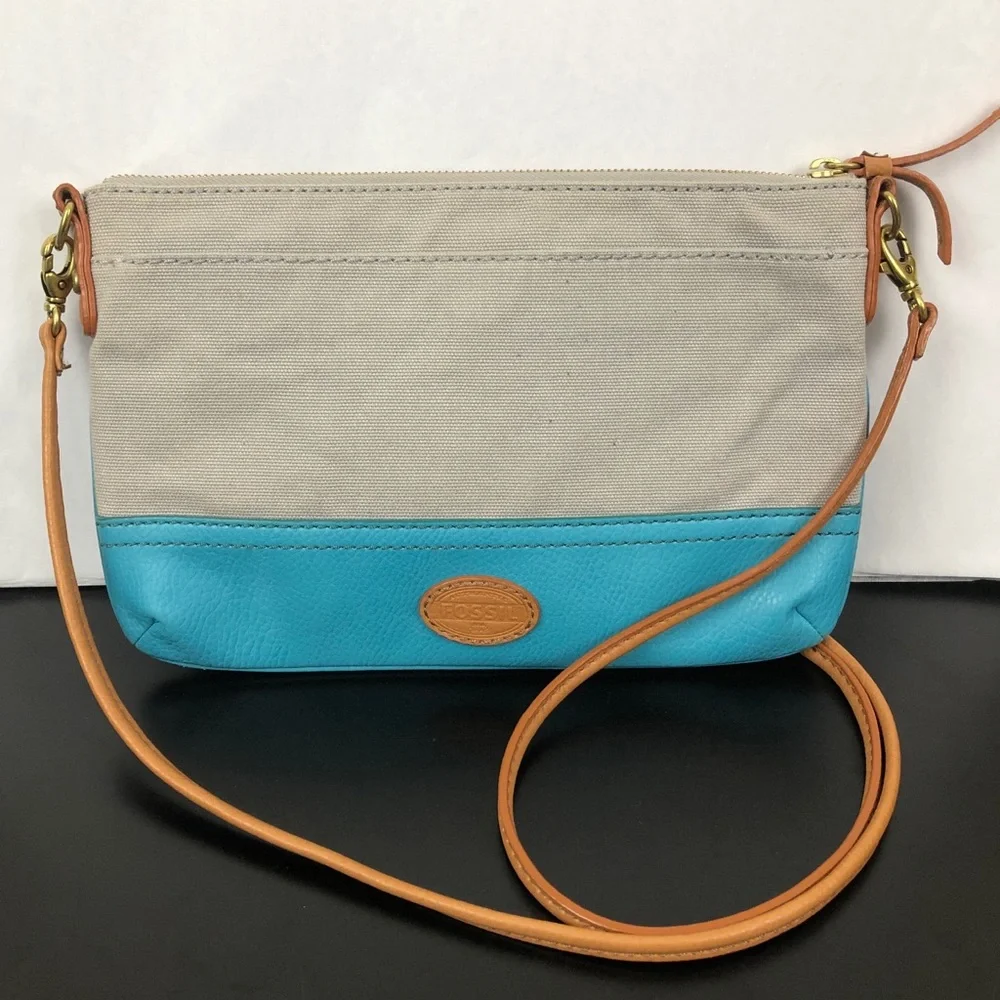 Fossil Two Tone Canvas & Leather Crossbody Bag